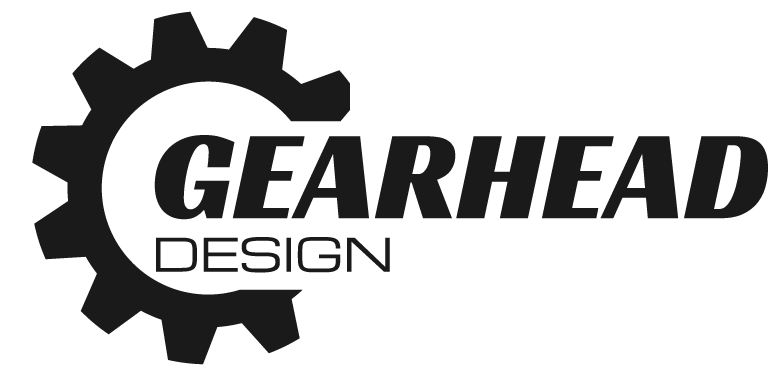 A gear with Gearhead Design text
